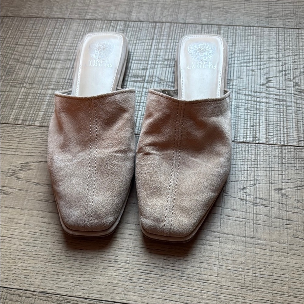 Vince Camuto Tan Suede Mules with Minimalist Design- Size 10